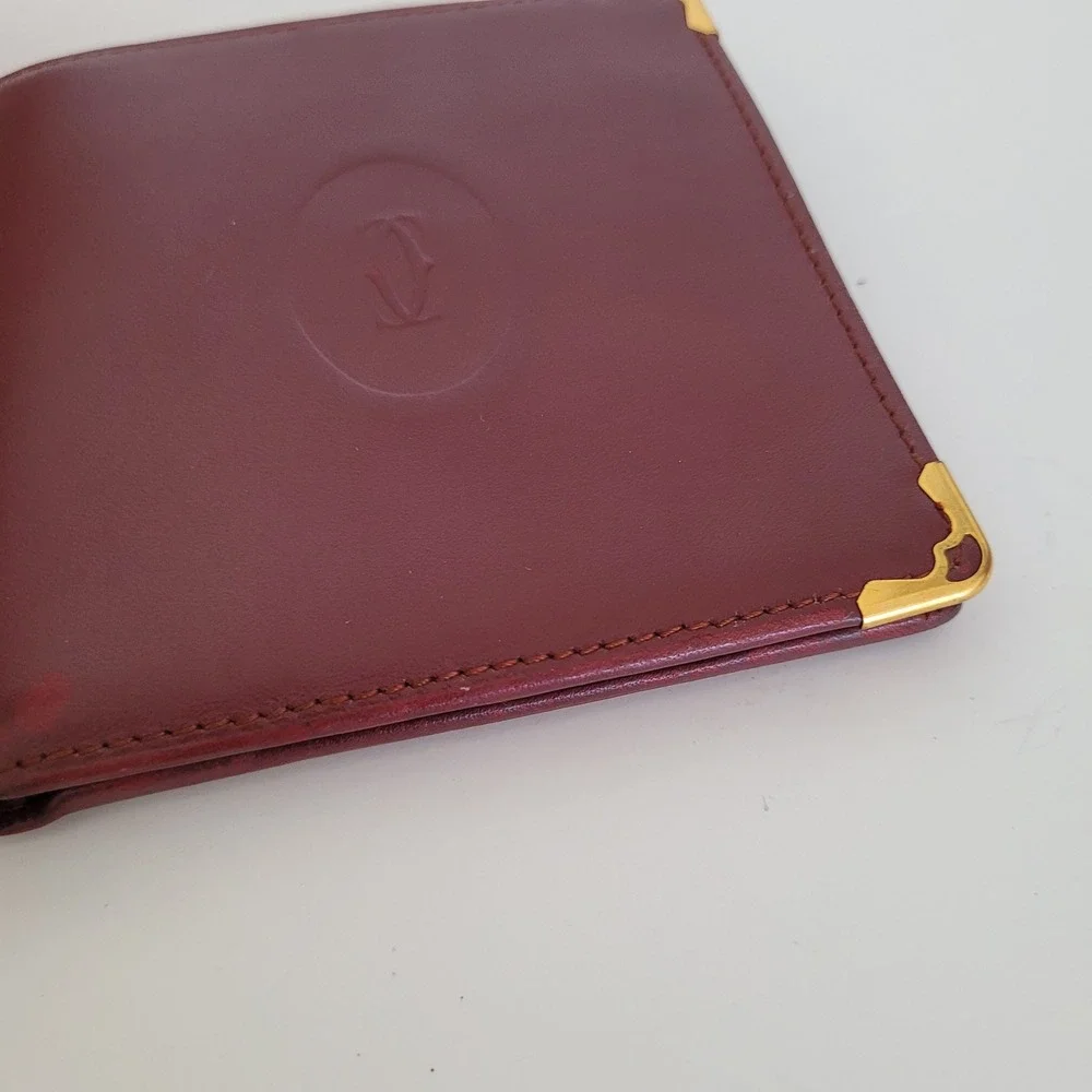 Cartier Must de Cartier Bifold Wallet Burgundy Leather Gold Corners Italy